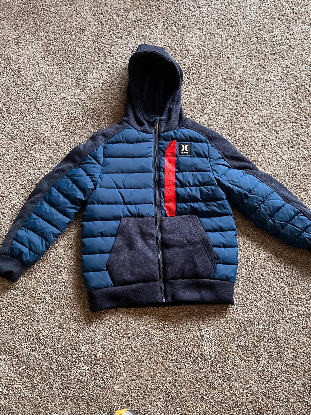 Hurley Navy and Blue Quilted Puffer Hoodie